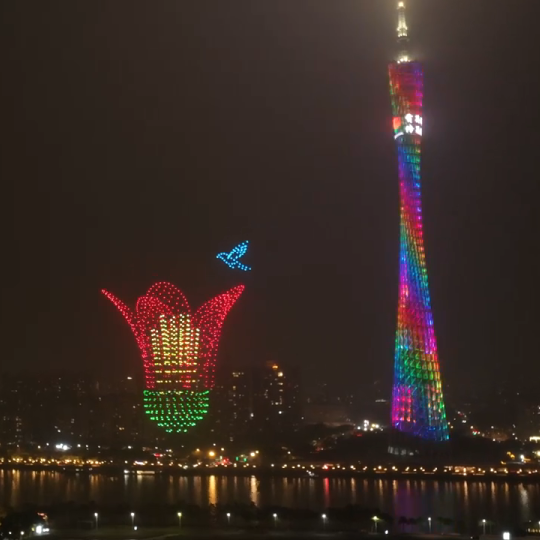 Drone light show features kapok flowers and GZ's red culture